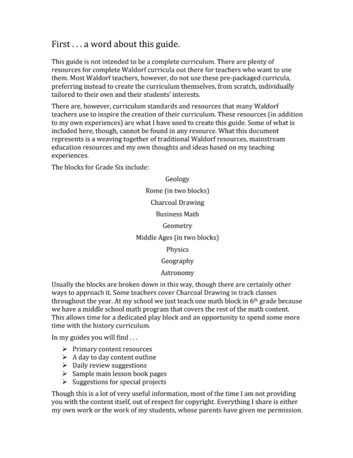 astronomy Waldorf curriculum guide grade 6 and 7